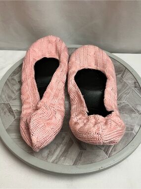 Sporto Pink Cable Knit Ballet Slippers Women’s Size L 9-10.5 Cozy Flats